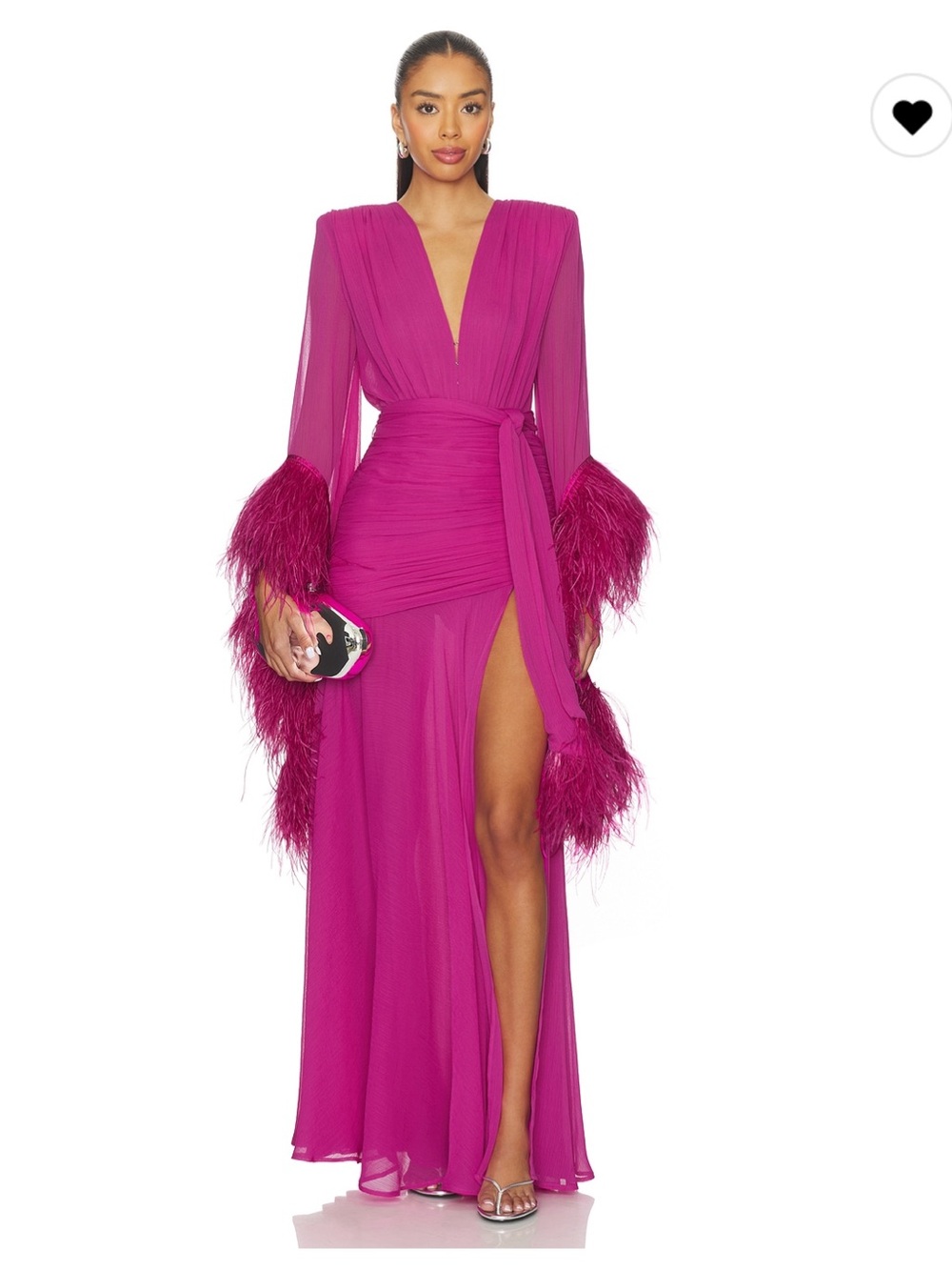 Bronx and Banco Fuchsia Feather-Trimmed Maxi Dress